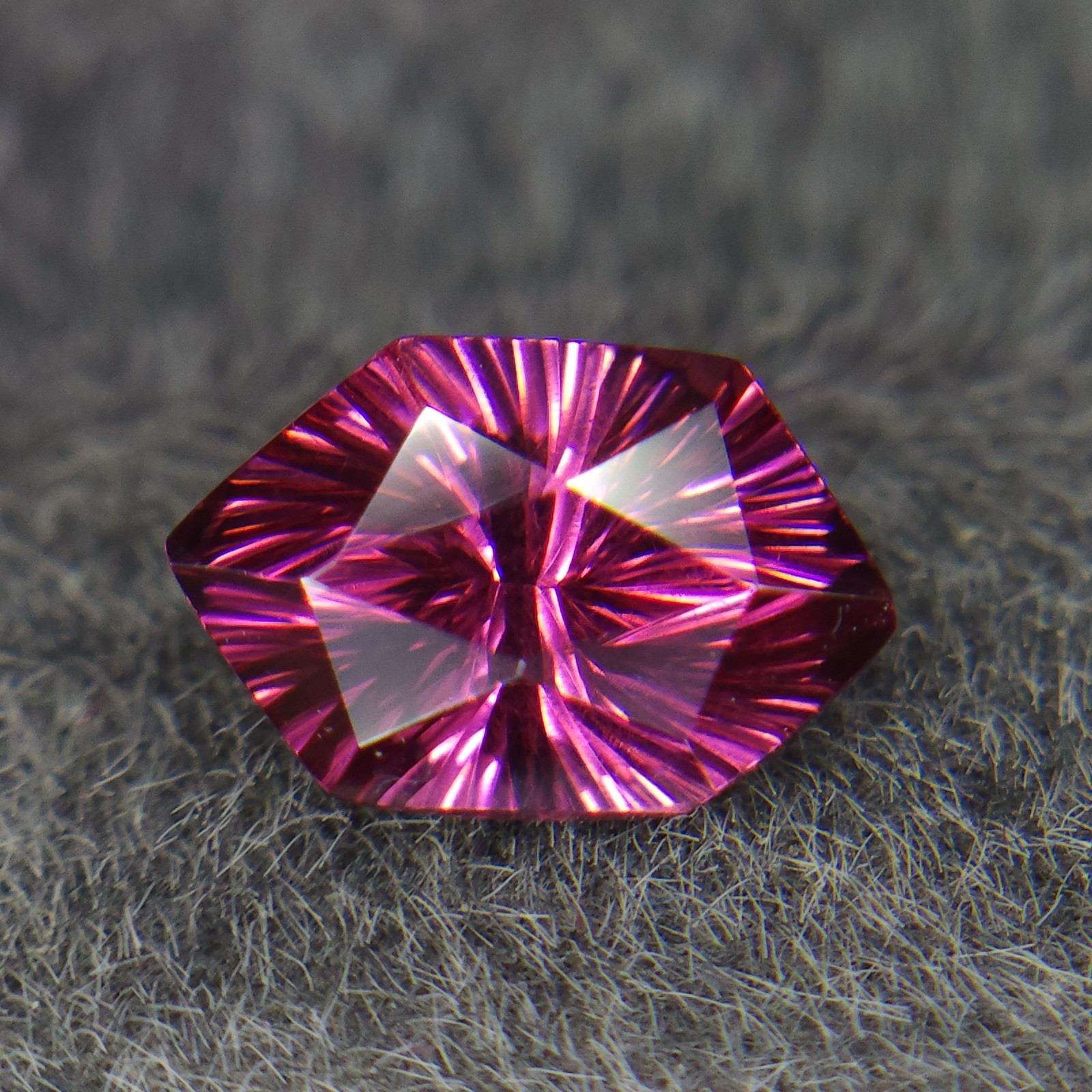 Natural Rhodolite Garnet Sunburst Cut Long Hexagon 8.3mm 1.30 Carat.