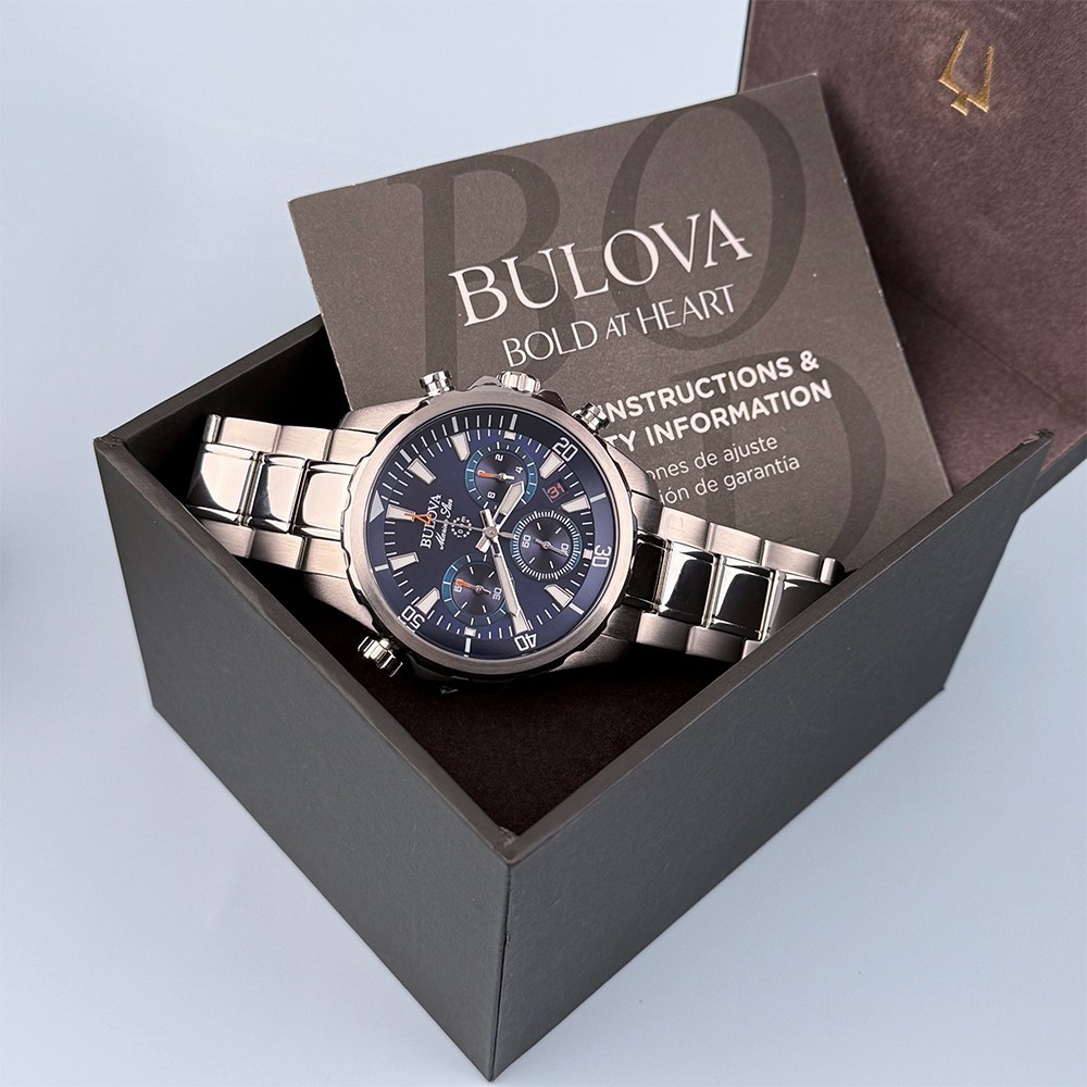Men’s Bulova 96B256 Marine Star Chronograph Blue Dial Quartz Watch 43mm