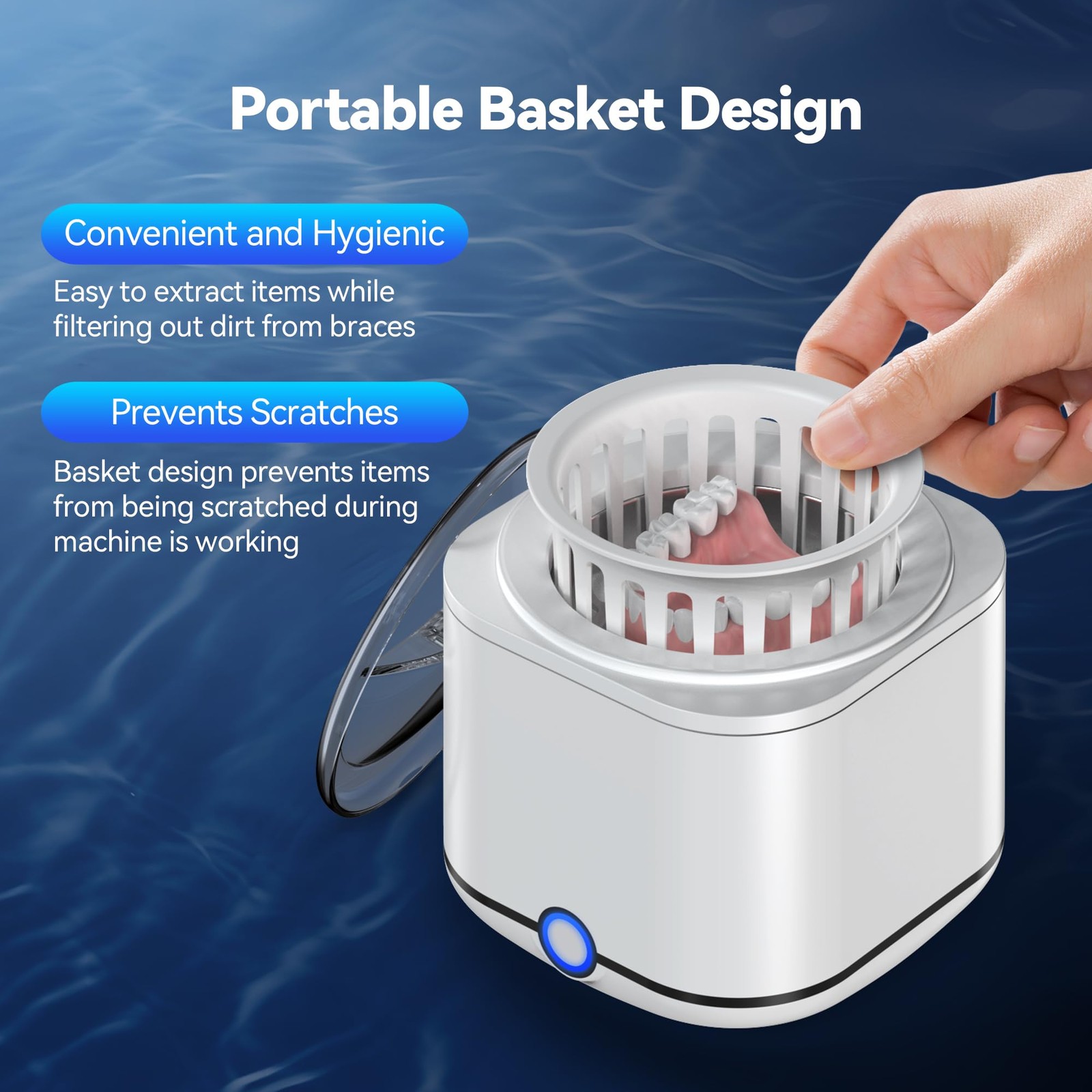 Ultrasonic Retainer Cleaner, 48kHz 7.8OZ Dental Cleaning Pod
