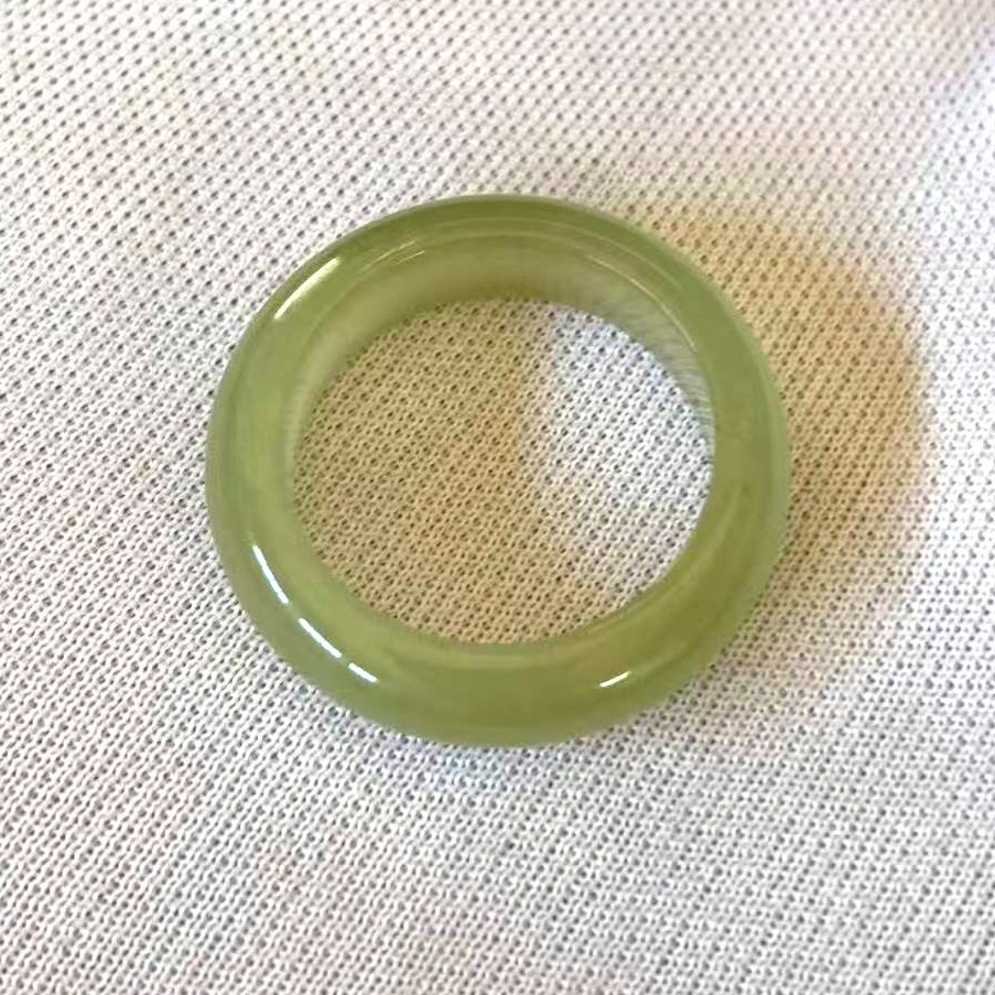 Natural Green Jade Ring Smooth Band, Width 6 mm, Size 7.75-8