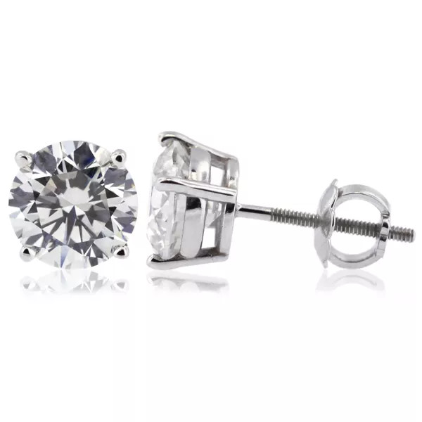 Classic Stud Earrings Solid 14K White Gold 3.75 CT Round Natural Diamond G SI1