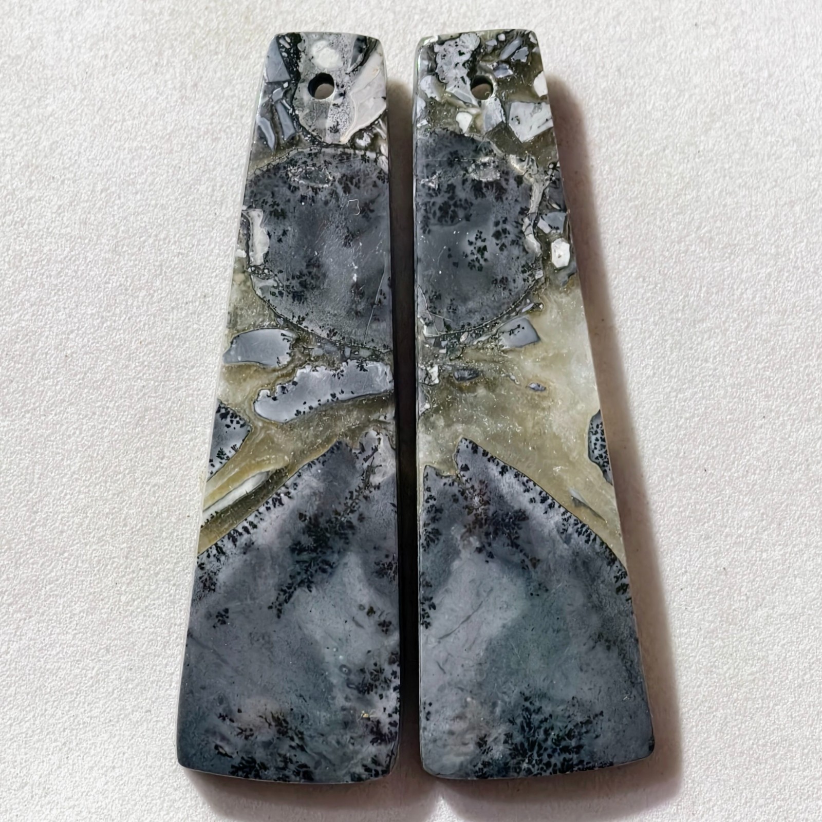 49 Cts Natural Maligano Jasper Drilled Pair Cabochon Gemstone 45.5 X 14.2 MM