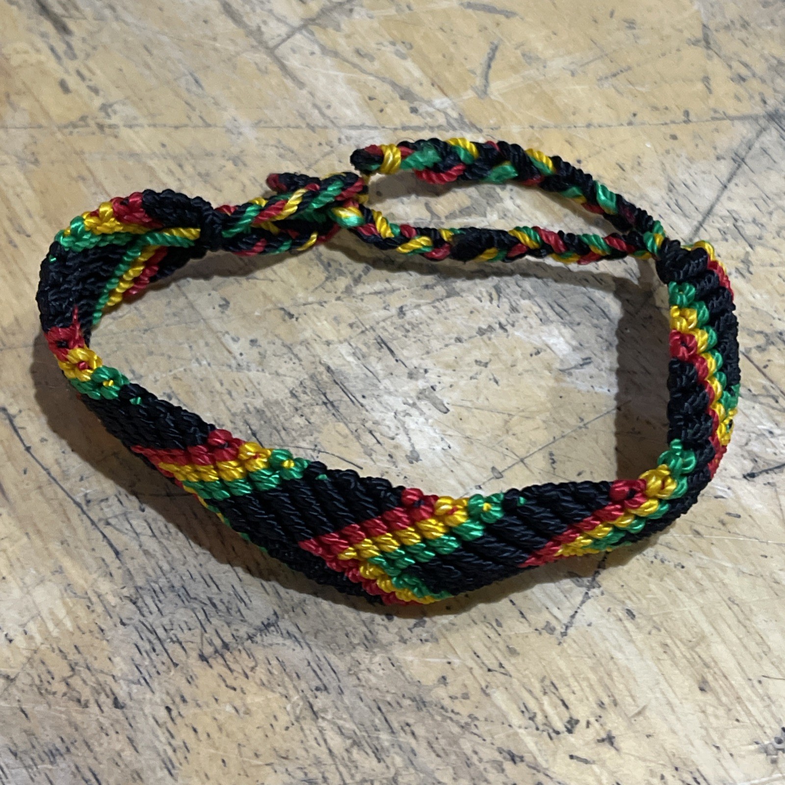 Rasta Colors Woven Friendship Bracelet: Hand Made In Mexico, 9.5” by 7/8 ”