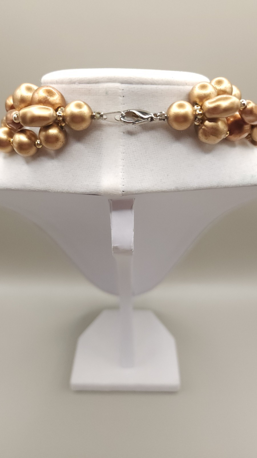 Vintage 70s 80s Boho Chunky Multi Strand Necklace Metallic Gold Silver Bead 18″