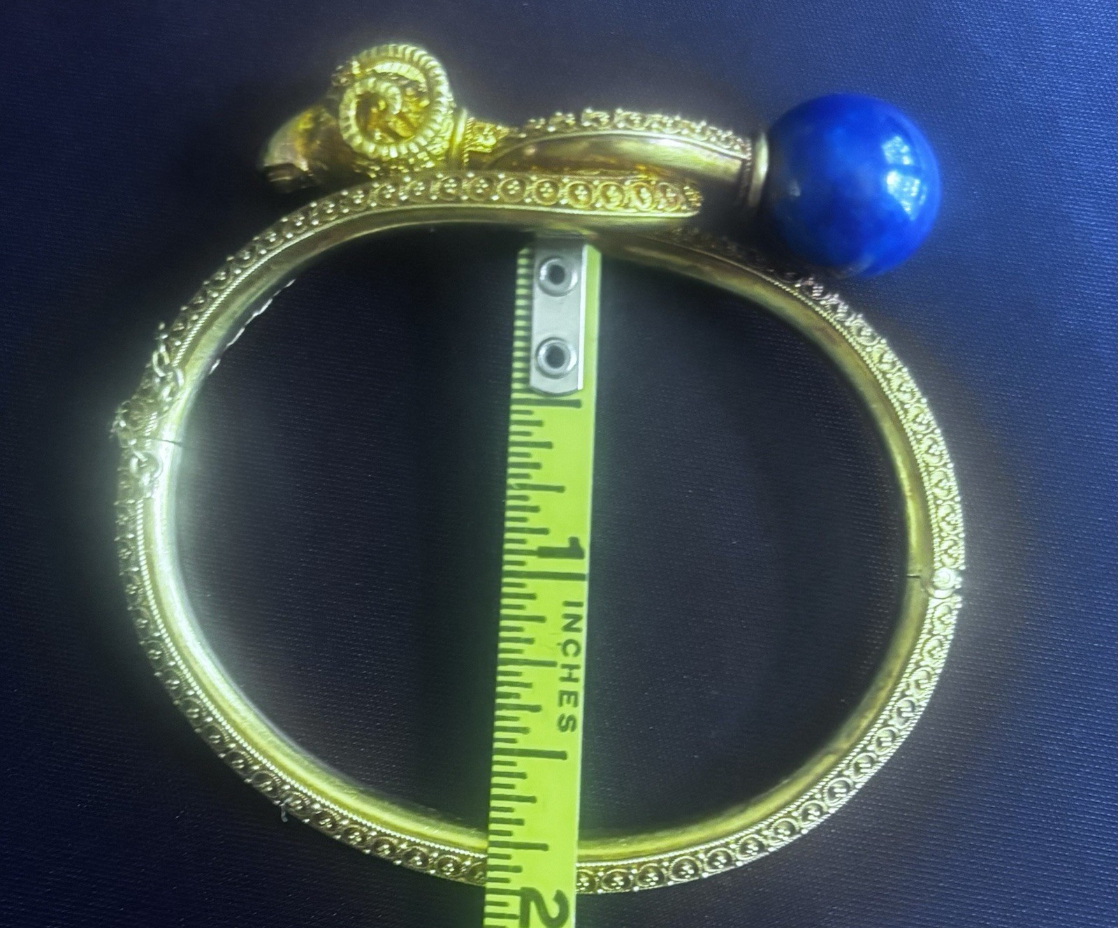 Victorian Etruscan Revival Lapis & Ram’s Head Bangle