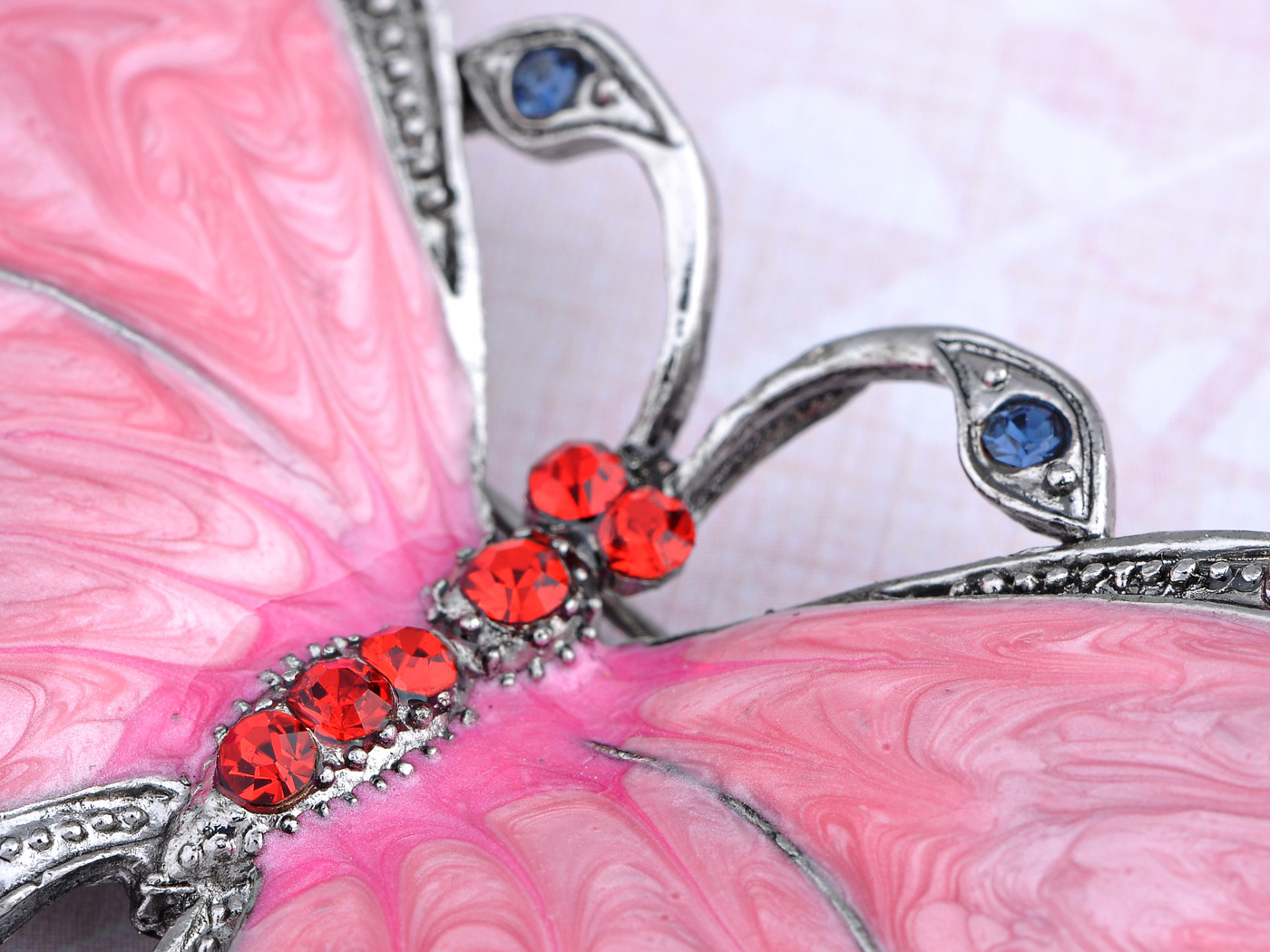 Bug Eyed Pearlescent Rose Pink Enamel Crystal Rhinestone Butterfly Pin Brooch