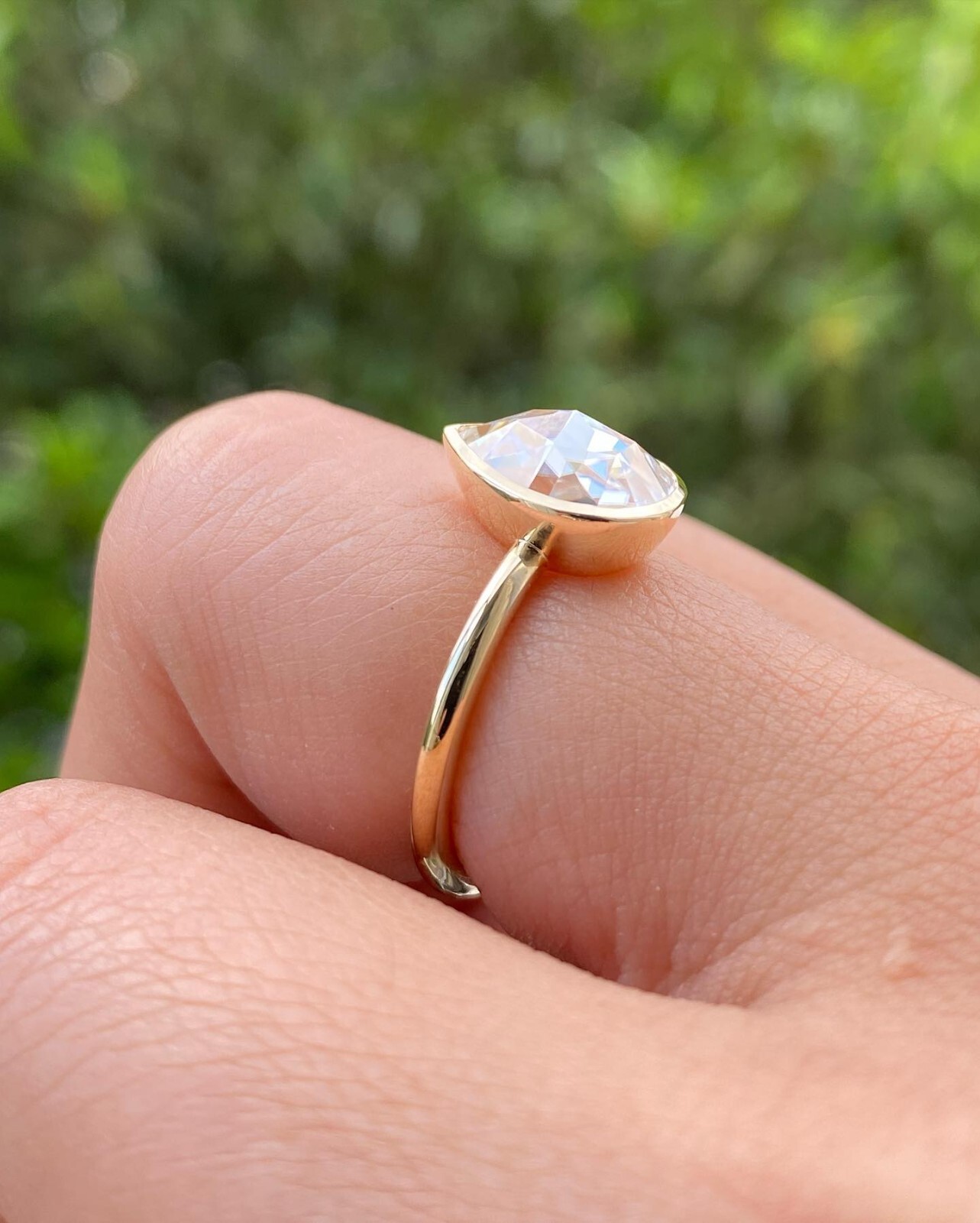 2.0 CTW Pear Rose Cut Moissanite Wedding Ring Bezel Set Teardrop Solitaire Ring