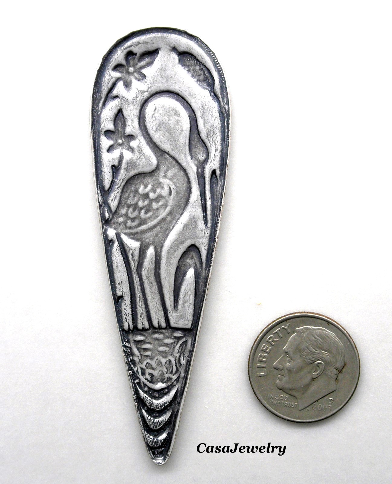 #5028 ANTIQUED .925 STERLING SILVER PLATED TEARDROP CRANE COMPONENT – 1 PC