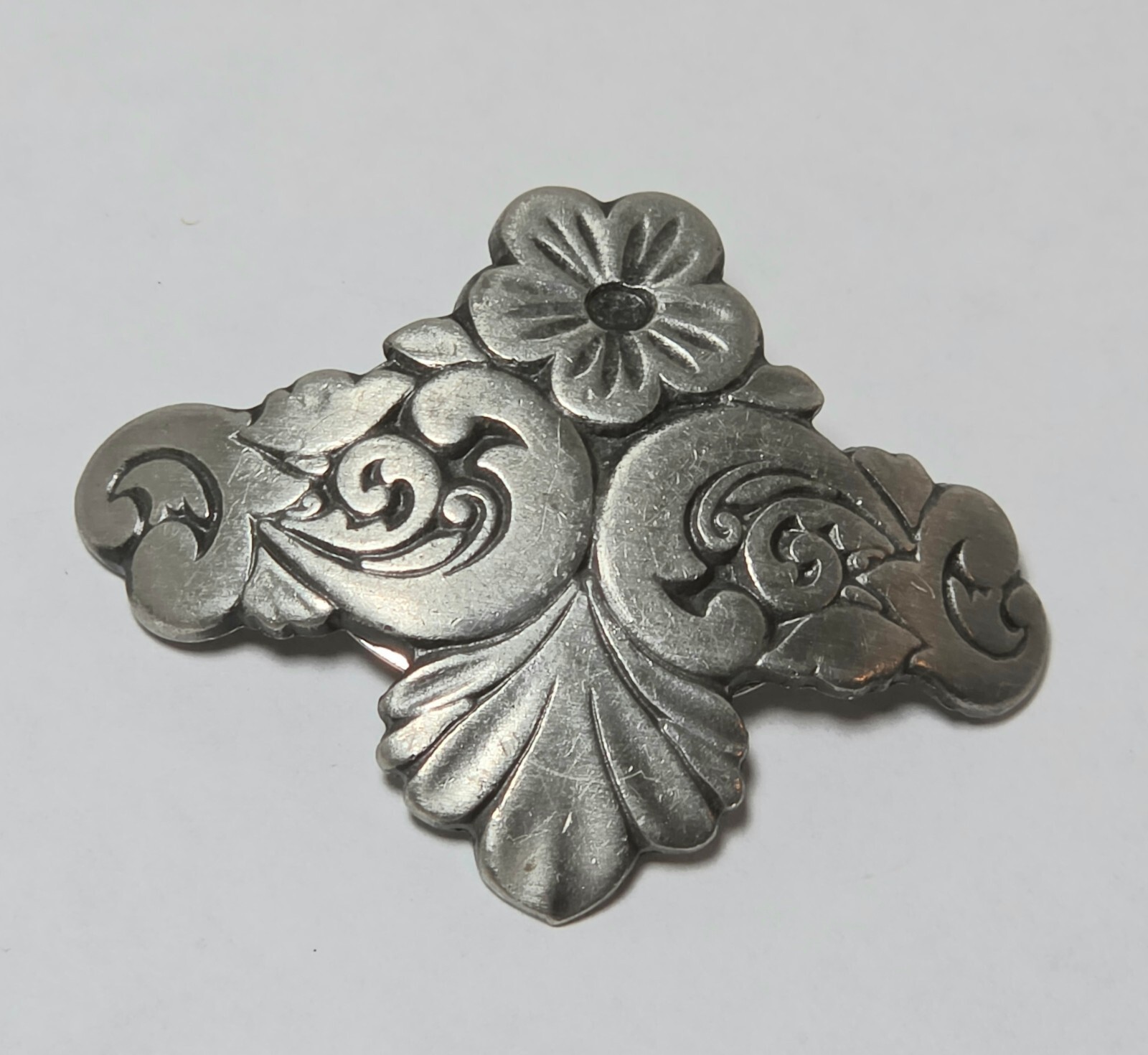 Rune R Tennesmed Sweden Pewter Floral Brooch Pin Mid Century Scandinavian 2″