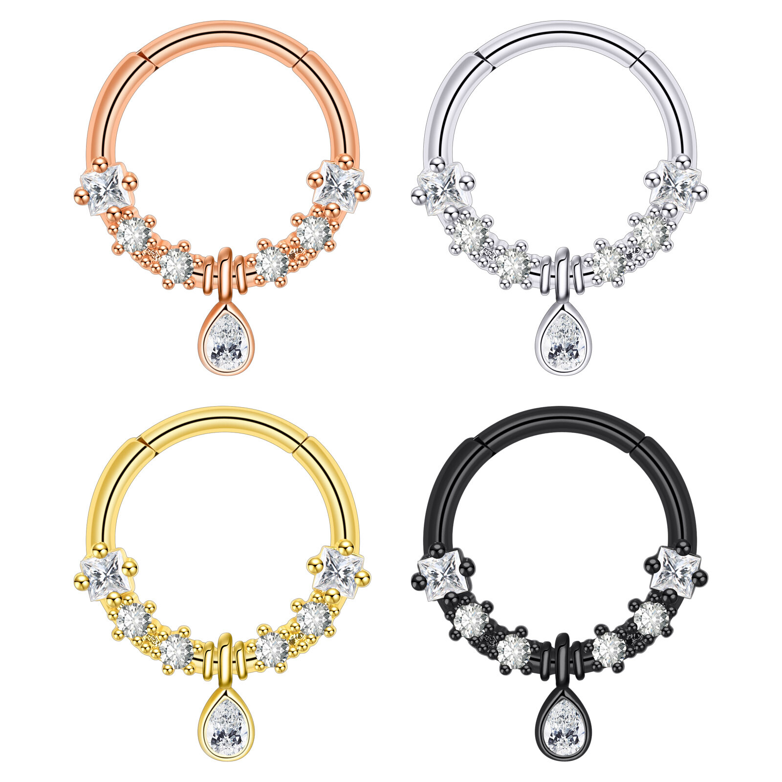 1PC Steel Hinged Septum Clicker Planet Moon Dangle Segment Nose Hoop Rings 16G