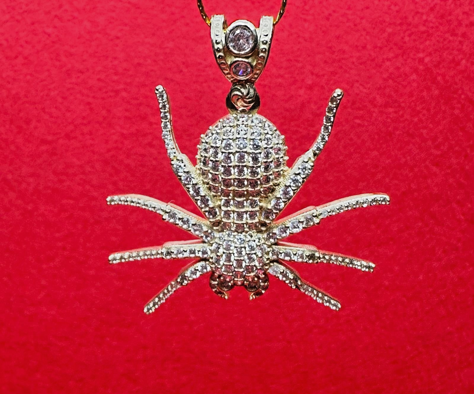 14K Gold Iced-Out Spider Pendant With Cubic zirconia
