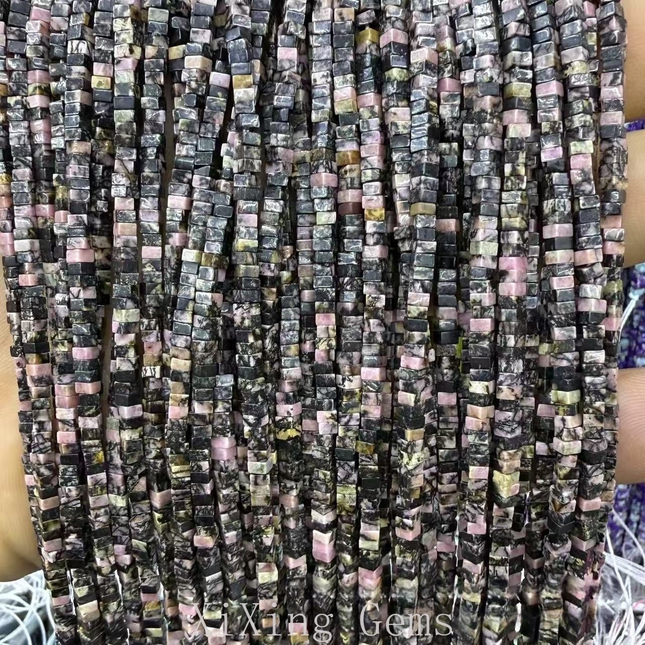 1x2mm Natural Black Rhodonite Flat Square Disc Spacer Beads for Jewelry Making