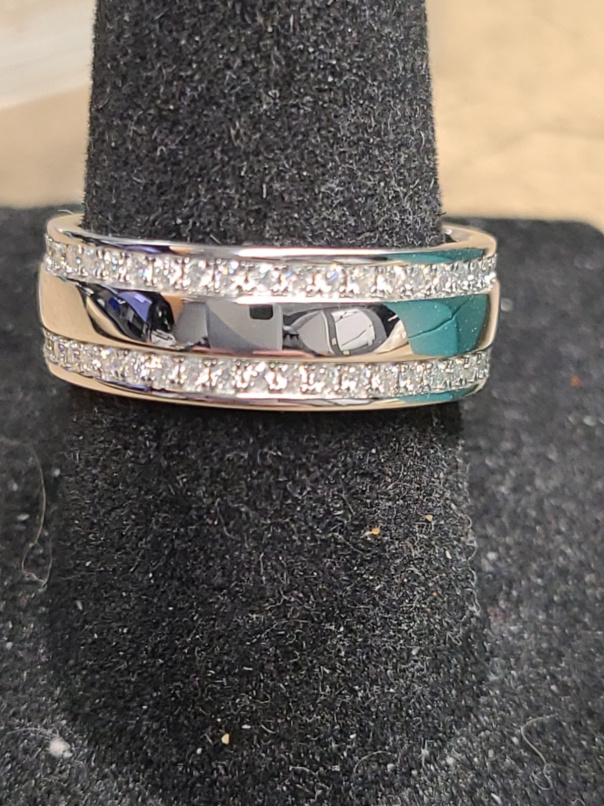 Read Your Heart Domed Double Row Moissanite Eternity Wedding Band