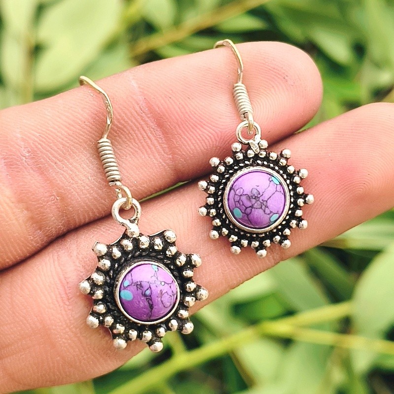 Pink Turquoise Gemstone 925 Sterling Silver Plated Earring Dangle Drop Jewellery