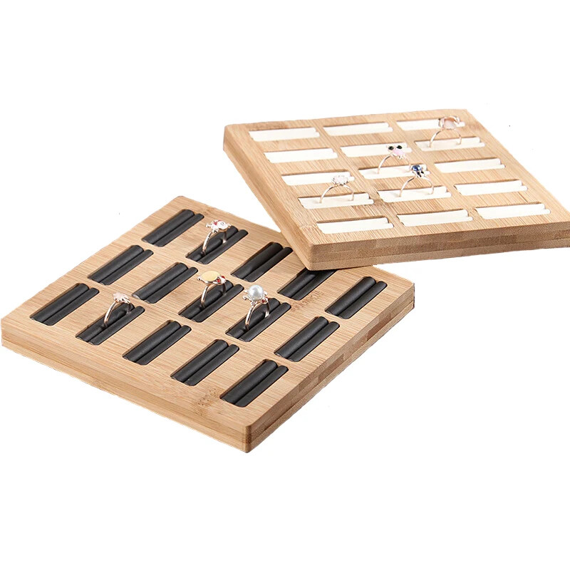 Bamboo 15 Grid Rings Storage Tray Jewelry Display Rack Organizer Shelf Showcase