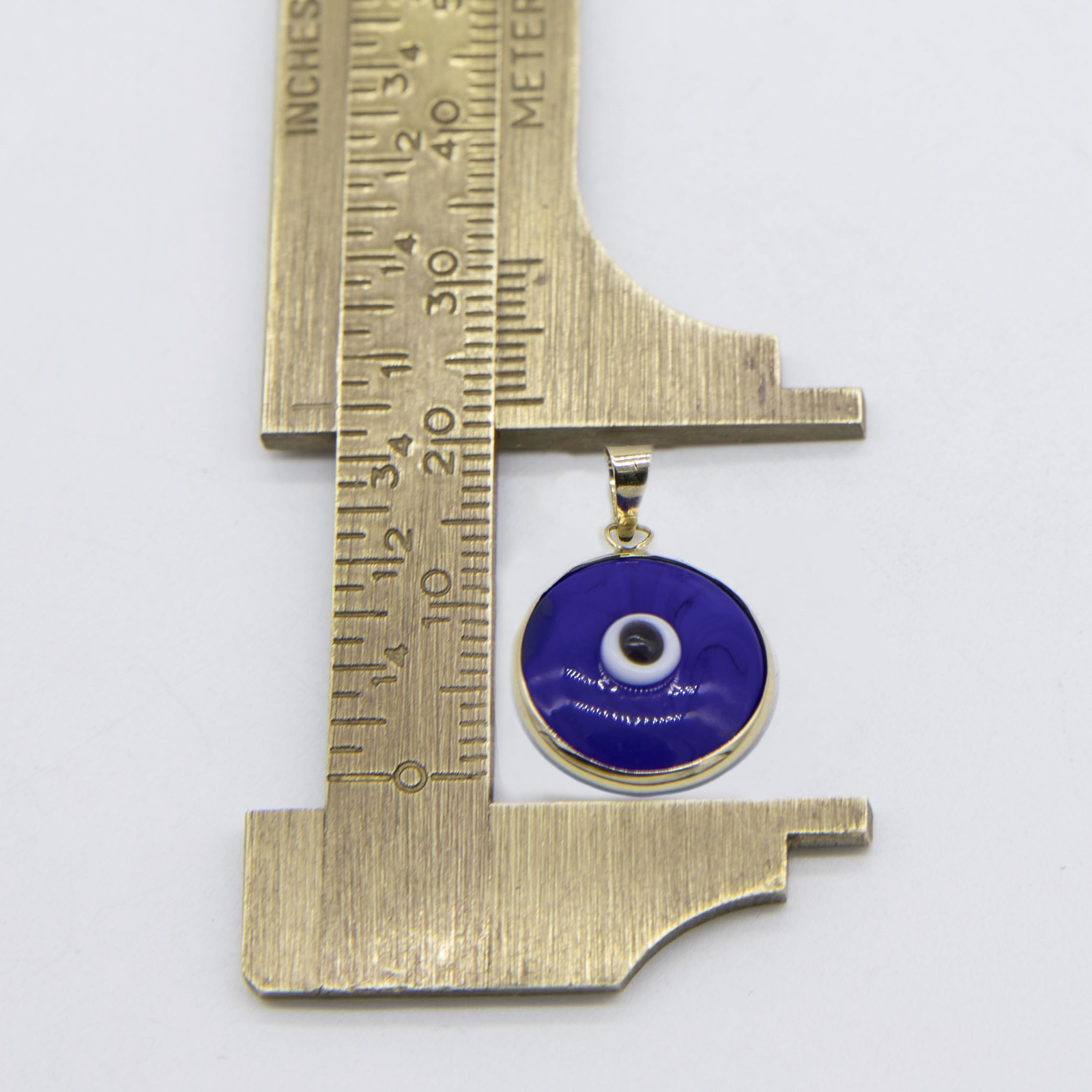 1″ Shiny Evil Eye Pendant Necklace Real 14K Yellow Gold All Sizes