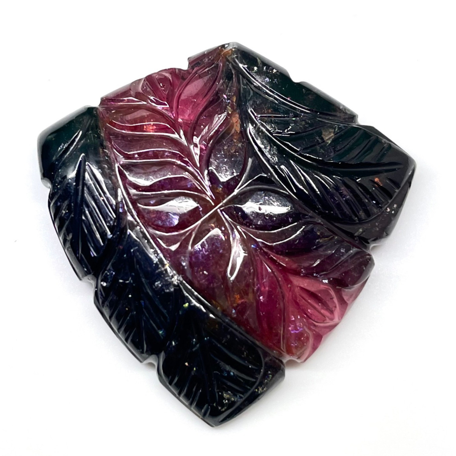 52.65 Cts Natural Carved Tourmaline 31x31mm Bi Color Loose Untreated Gemstone