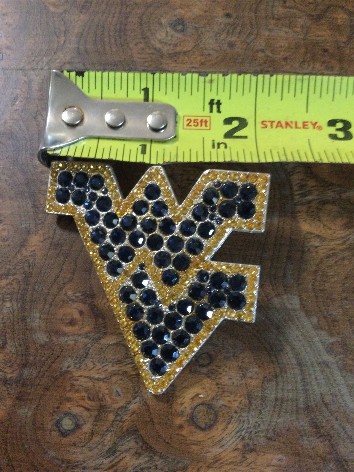 West Virginia Flying WV Rhinestone Brooch Pin Blue Gold Tone