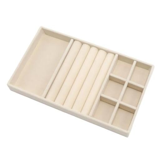 Velvet Jewelry Organizer Trays Stackable Jewelry Storage Display 3-in-1 Beige
