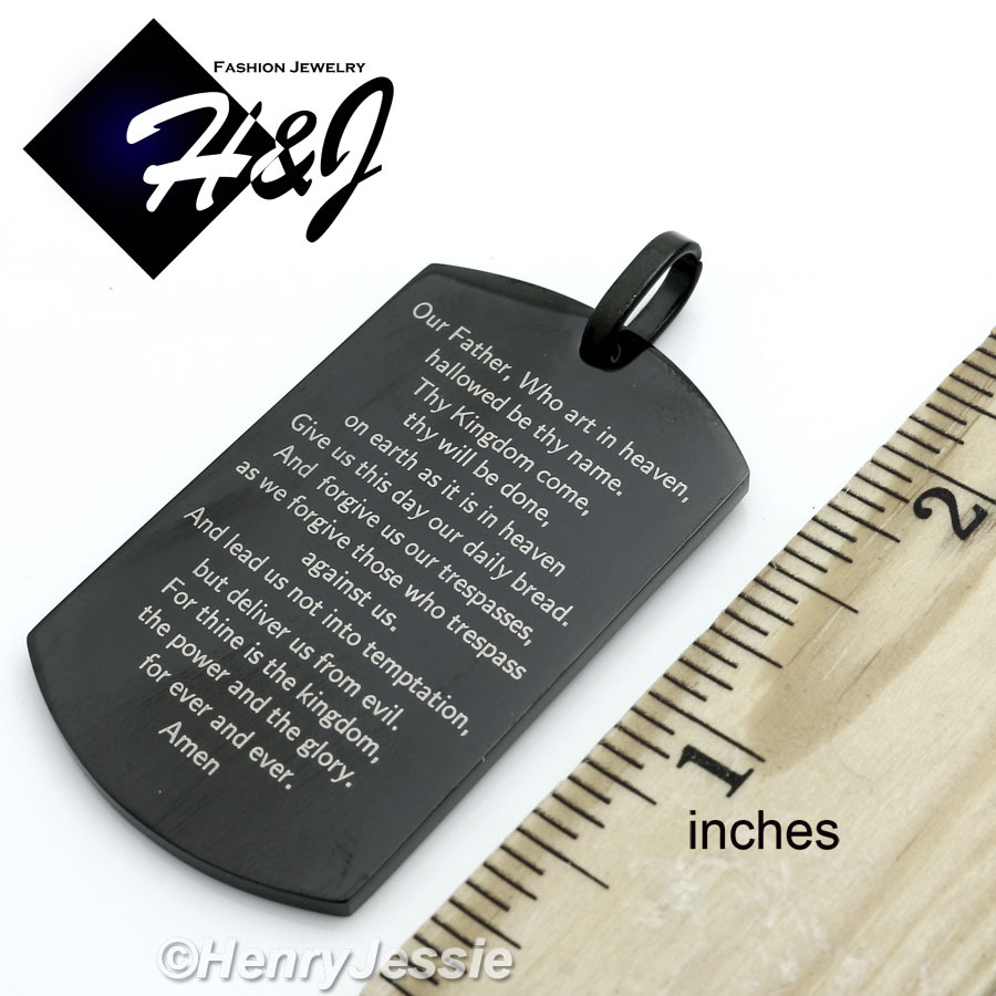 24″MEN Stainless Steel 2.5mm Black Plated Beads Chain Bible Dog Tag Pendant*P70