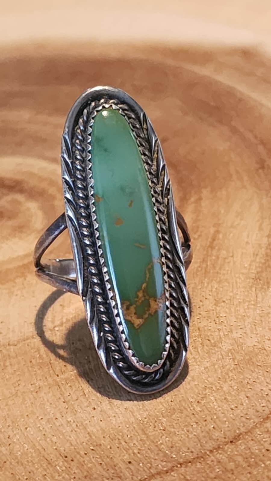 OD Sterling Silver Southwest Green Turquoise Ring Size 7.75 6.0g Signed Vintage