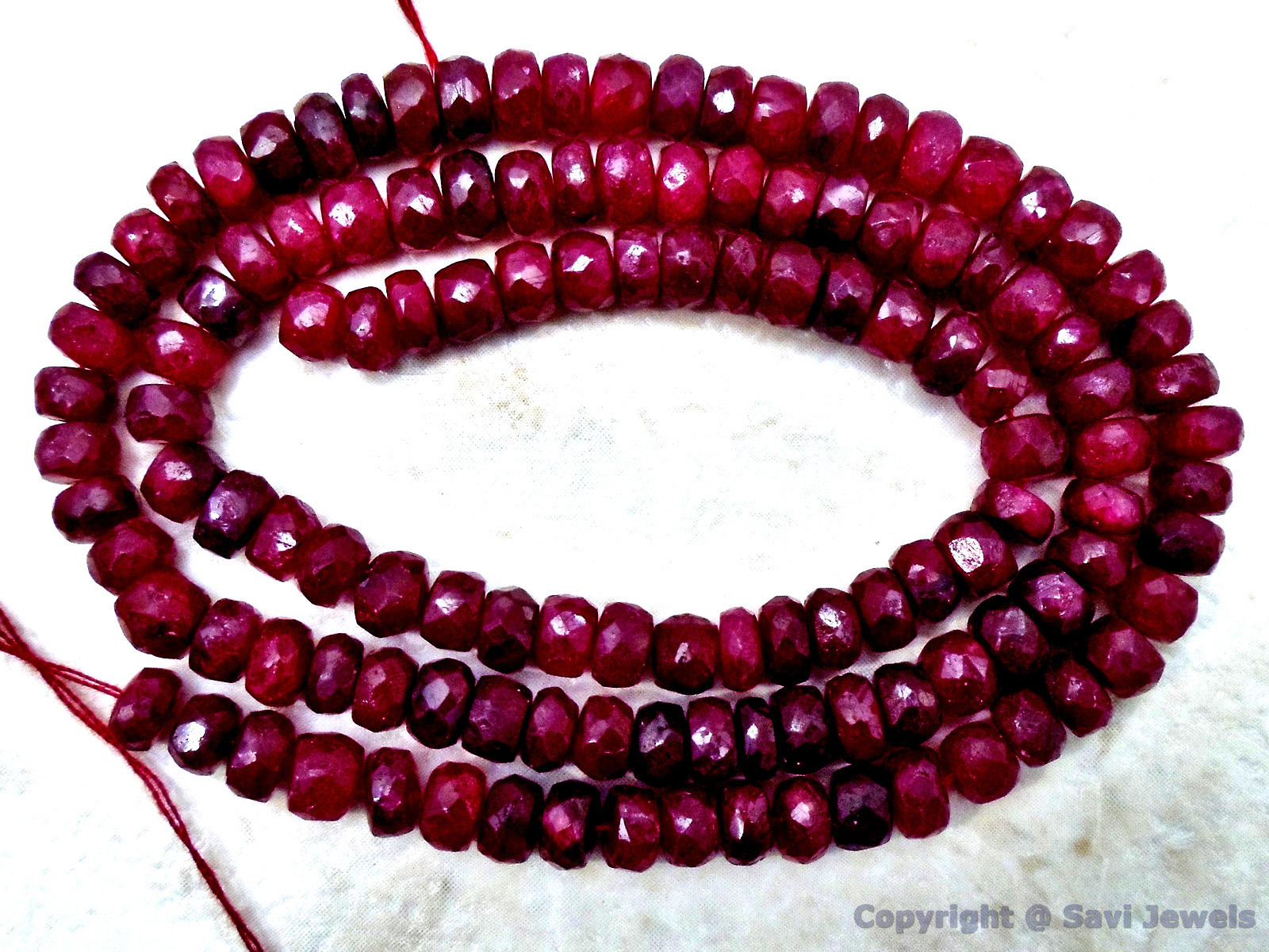 RUBY 3.5-4mm Faceted Rondelle 8″ Strand 35 Ctw (85 Precious Ruby Beads approx.)
