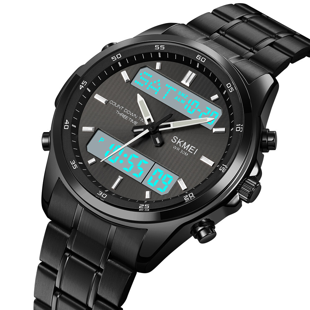 NEW Men Quartz Watch Silver Steel Digital Wristwatch Male Sport LED Watch Gifts
