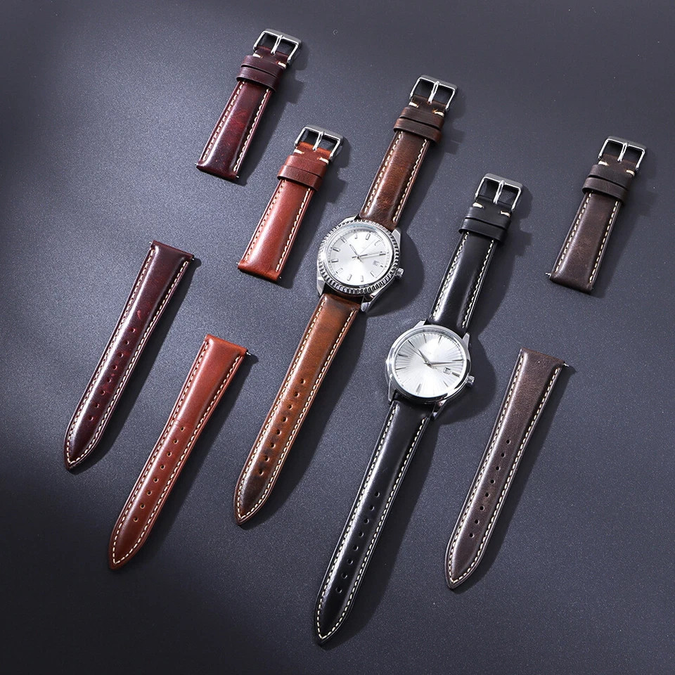 18mm 19mm 20mm 21mm 22mm Men’s Genuine Leather Watch Strap Band Quick Release