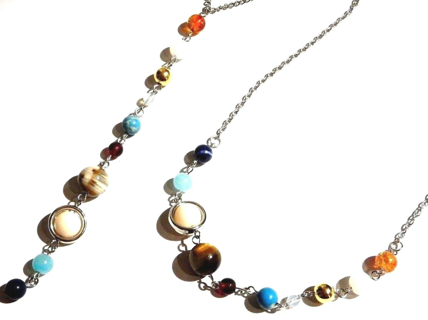 SOLAR SYSTEM BEADED NECKLACE gem stone space planet astrology science geek 5H