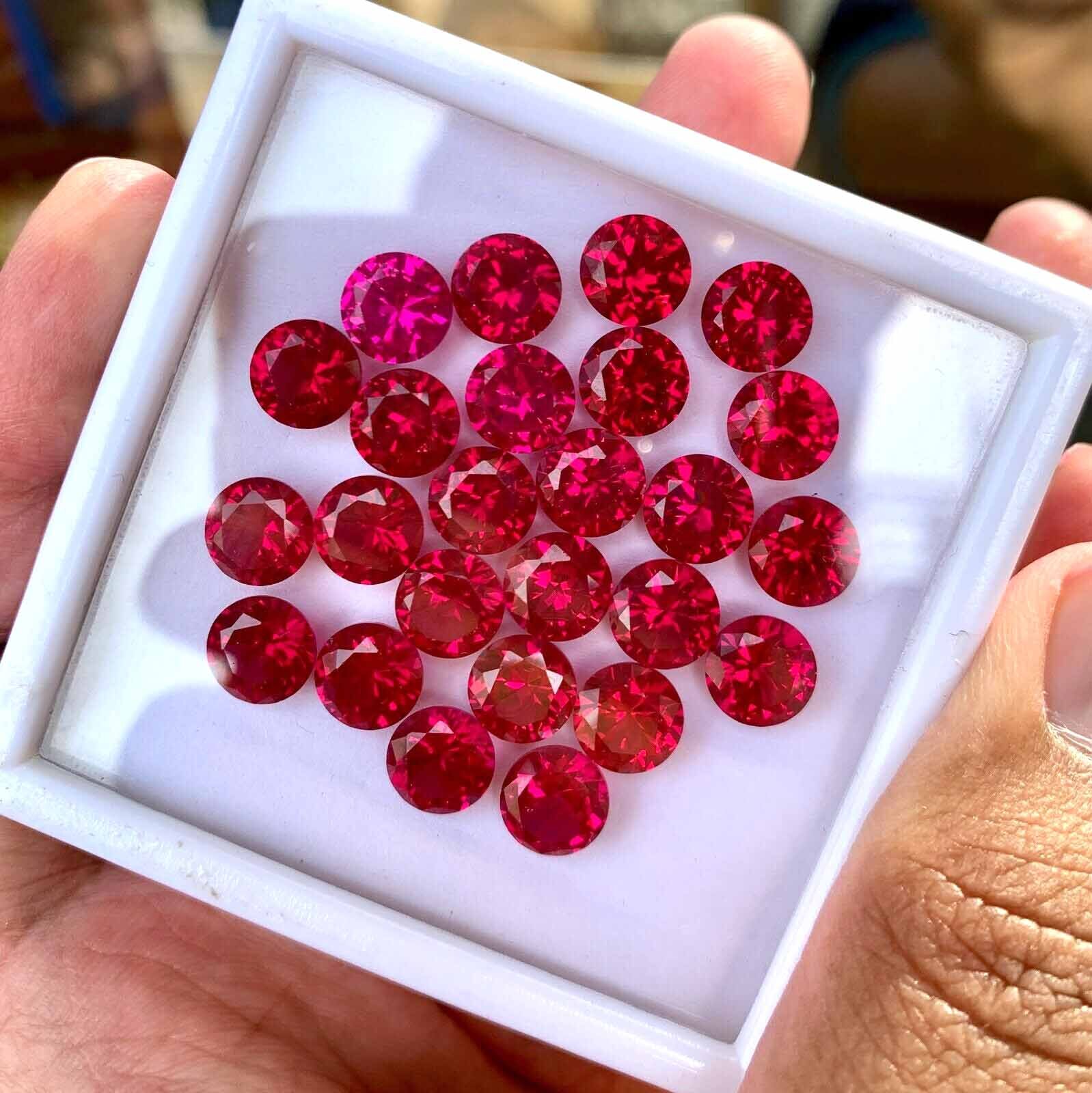 10 Pcs Natural Flawless Mogok Red Ruby Round Cut Loose Gemstone GIT Certified