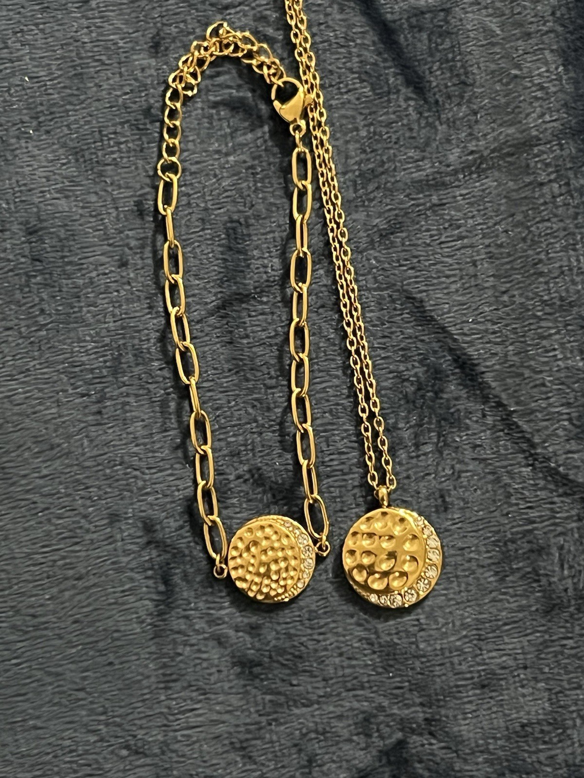 Gold Tone Celestial Moon Necklace Bracelet Set Rhinestone Crescent Matching