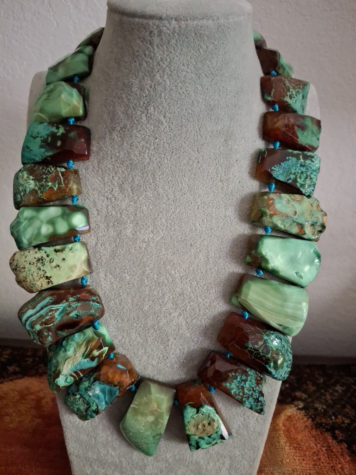 Lucas Lameth LUC CN Signed SS925 Turqouis Agate Large Bib Beautiful Necklace Vtg