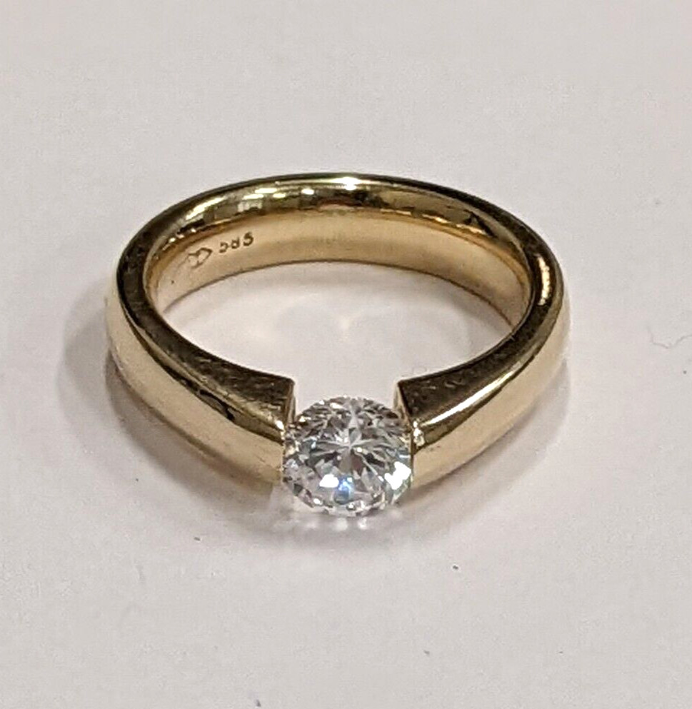 Gelin & Abaci 14K Yellow Gold Solitaire Tension Mount Ring CZ Main Stone NEW