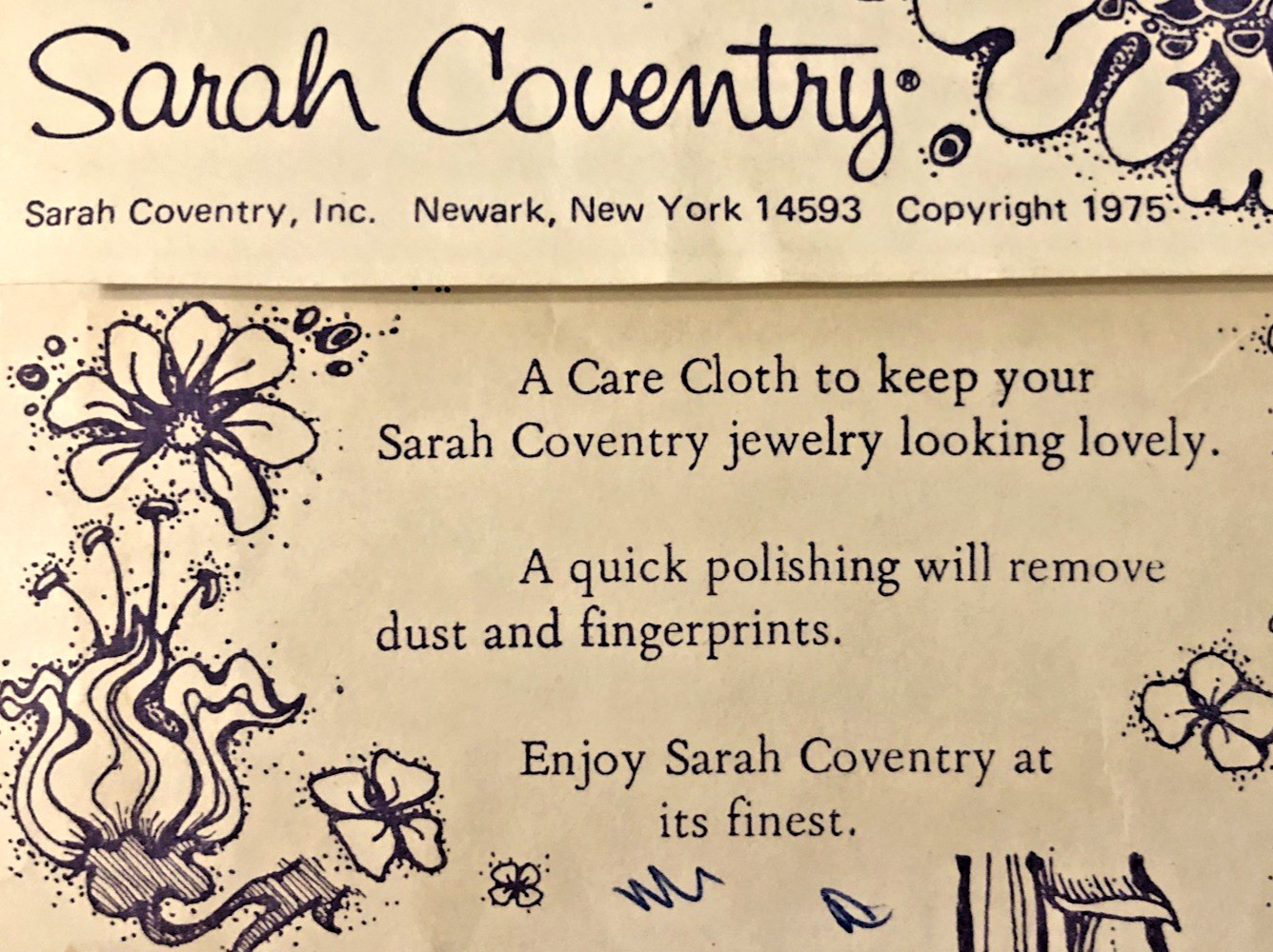 Sarah Coventry Jewelry Polishing Care Cloth in Original Pouch Vintage 1975