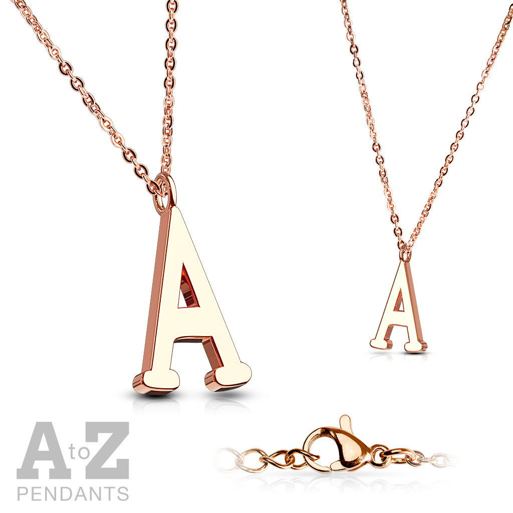 Rose Gold IP Steel Initial / Alphabet Pendant Necklace – A to Z available!