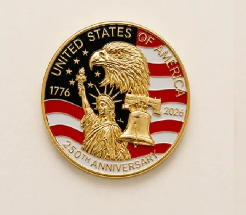 USA 250th Anniversary Commemorative Coin Lapel Pin | 1776–2026 | Eagle, Liberty