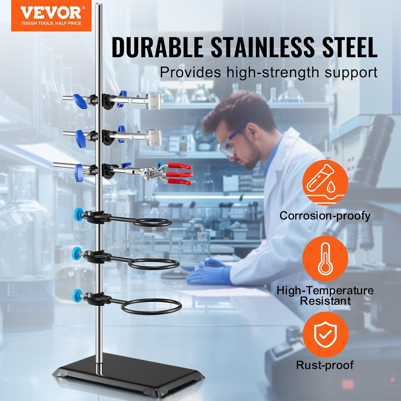 Lab Stand Support, Laboratory Retort Support Stand Set, Steel Lab Stand 23.6