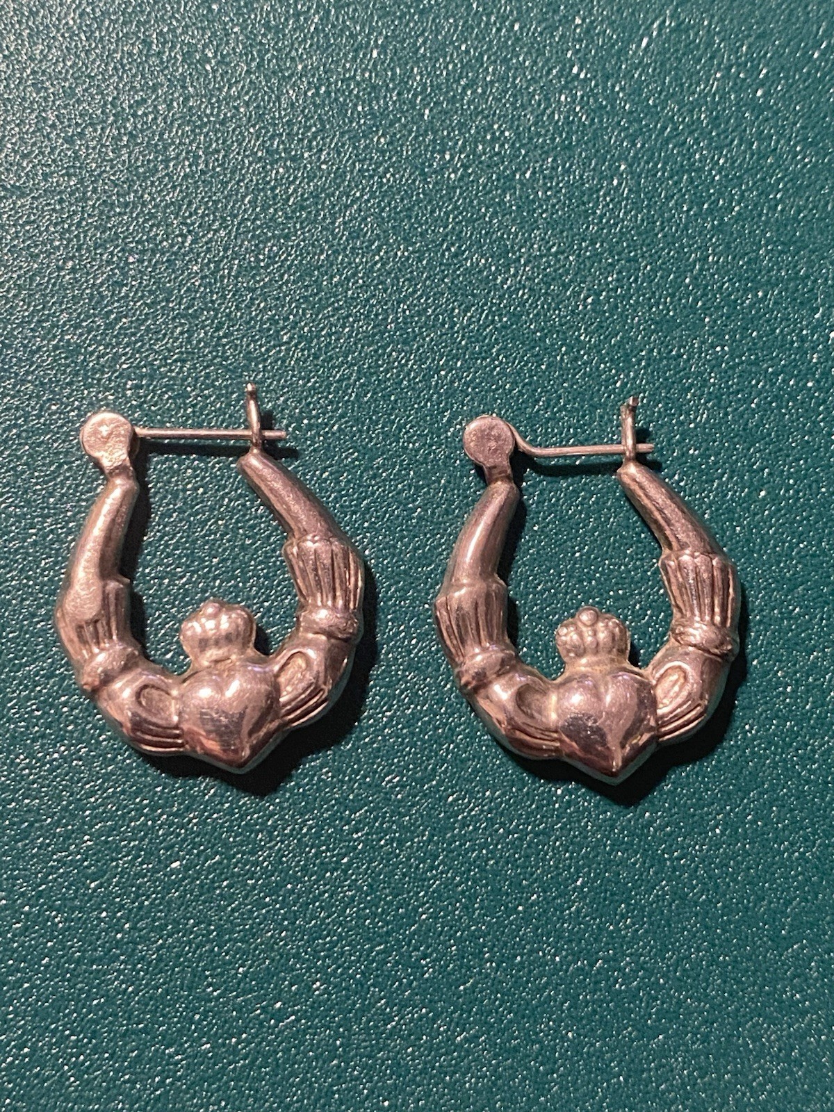 4.3g Sterling Silver 925 Claddagh Hoop Earrings Ireland 0.85in Love Loyalty +