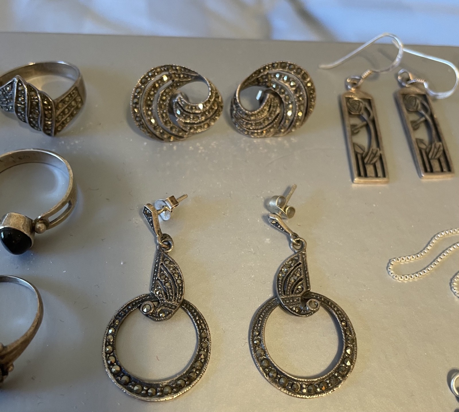 Vintage Sterling Silver 925 Jewelry Lot with Marcasite, Excellent Condition