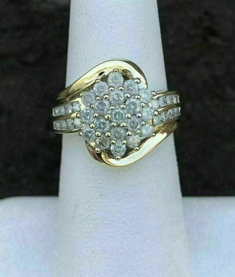 2Ct Round Cut Lab-Created Diamond Cluster Engagement Ring 14K Yellow Gold Plated