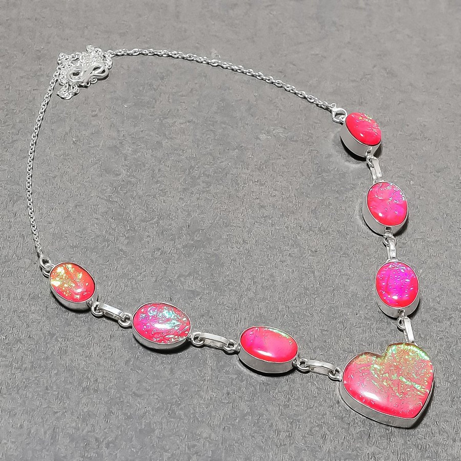 Pink Australian Triplet Opal Gemstone Necklace Handmade Gift Jewelry 18″ SN 3117