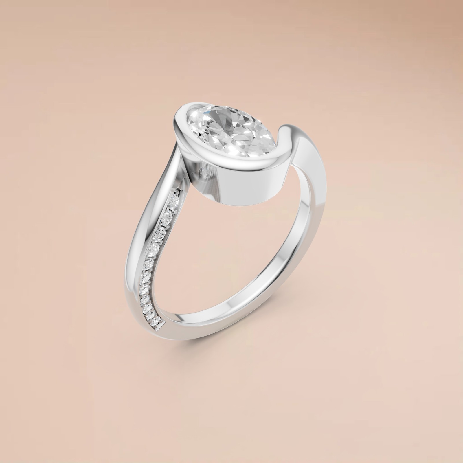 Oval Cut Lab Grown Diamond Bezel Setting Solitaire Engagement Ring