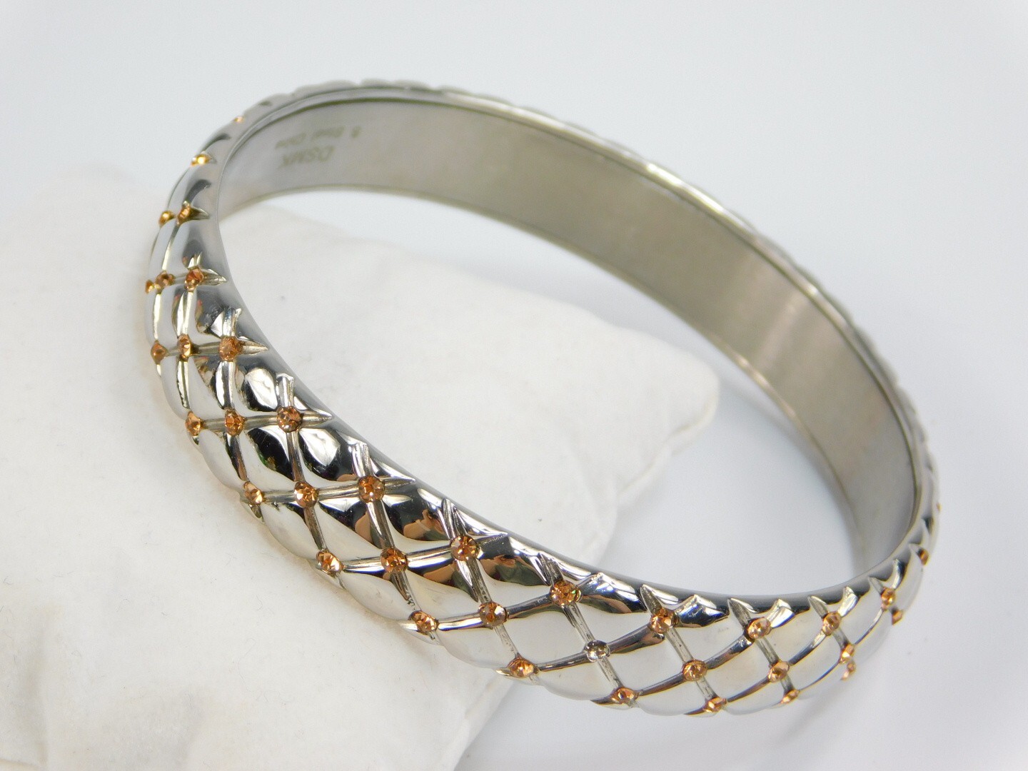 Designer Emma Skye DSMK Stainless Steel Rhinestone Cushion Bangle Bracelet