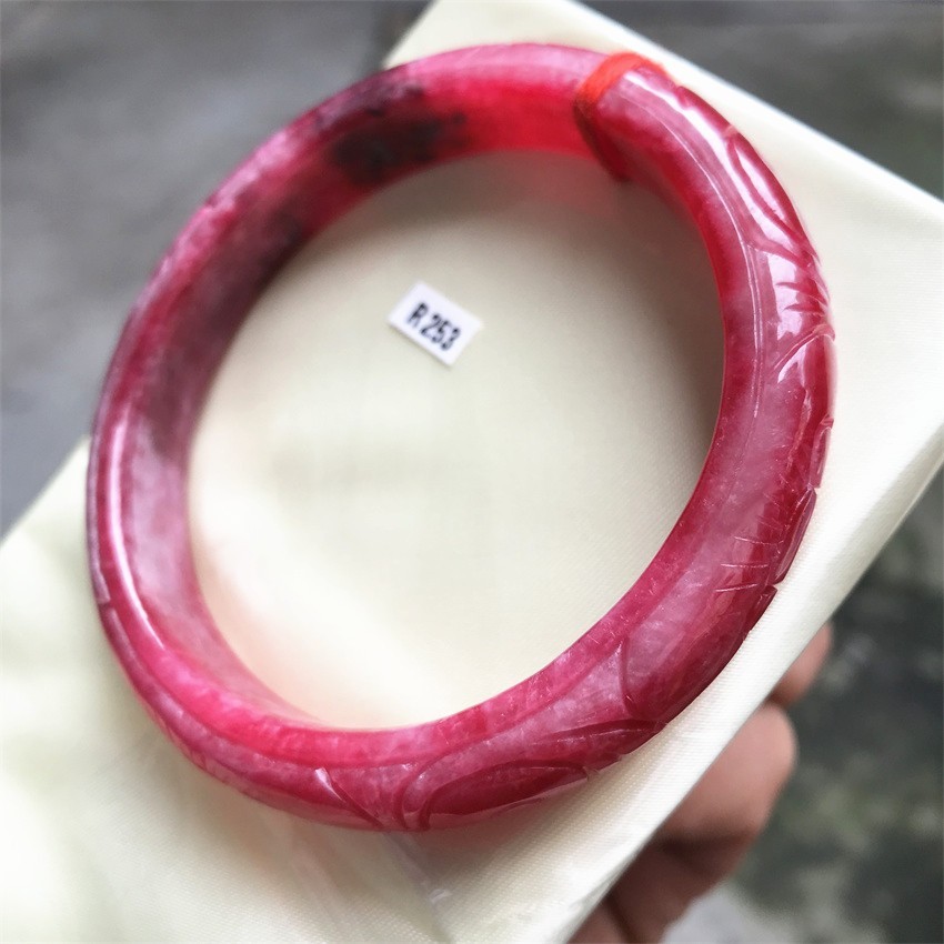 61mm Natural Icy Red Jadeite Jade Bracelet Myanmar Carving Jade Bracelet