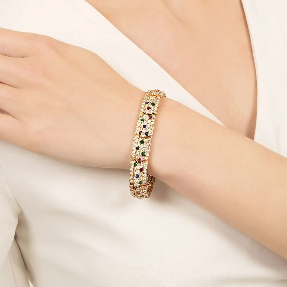 14K Yellow Gold Plated 13Ctw Round Created Multicolor & Diamond Women’s Bracelet