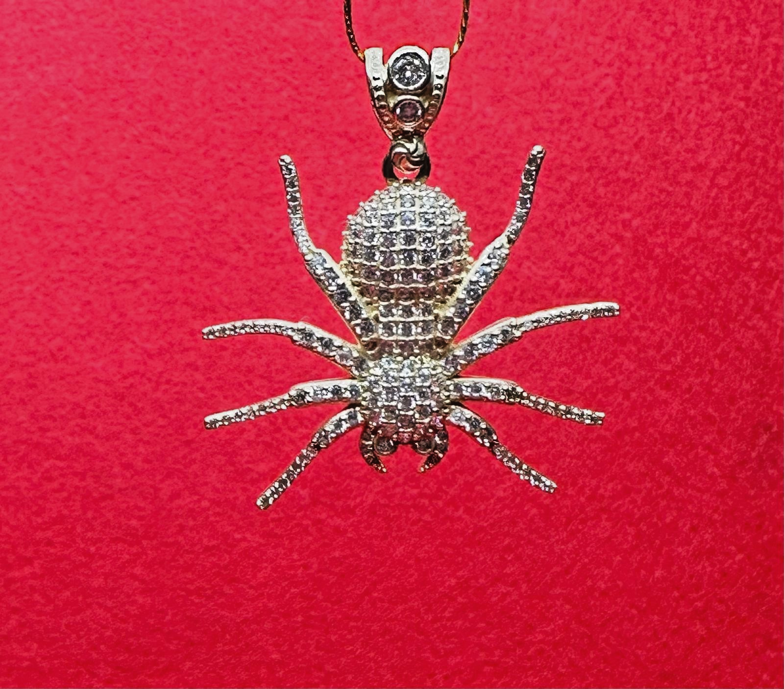 14K Gold Iced-Out Spider Pendant With Cubic zirconia