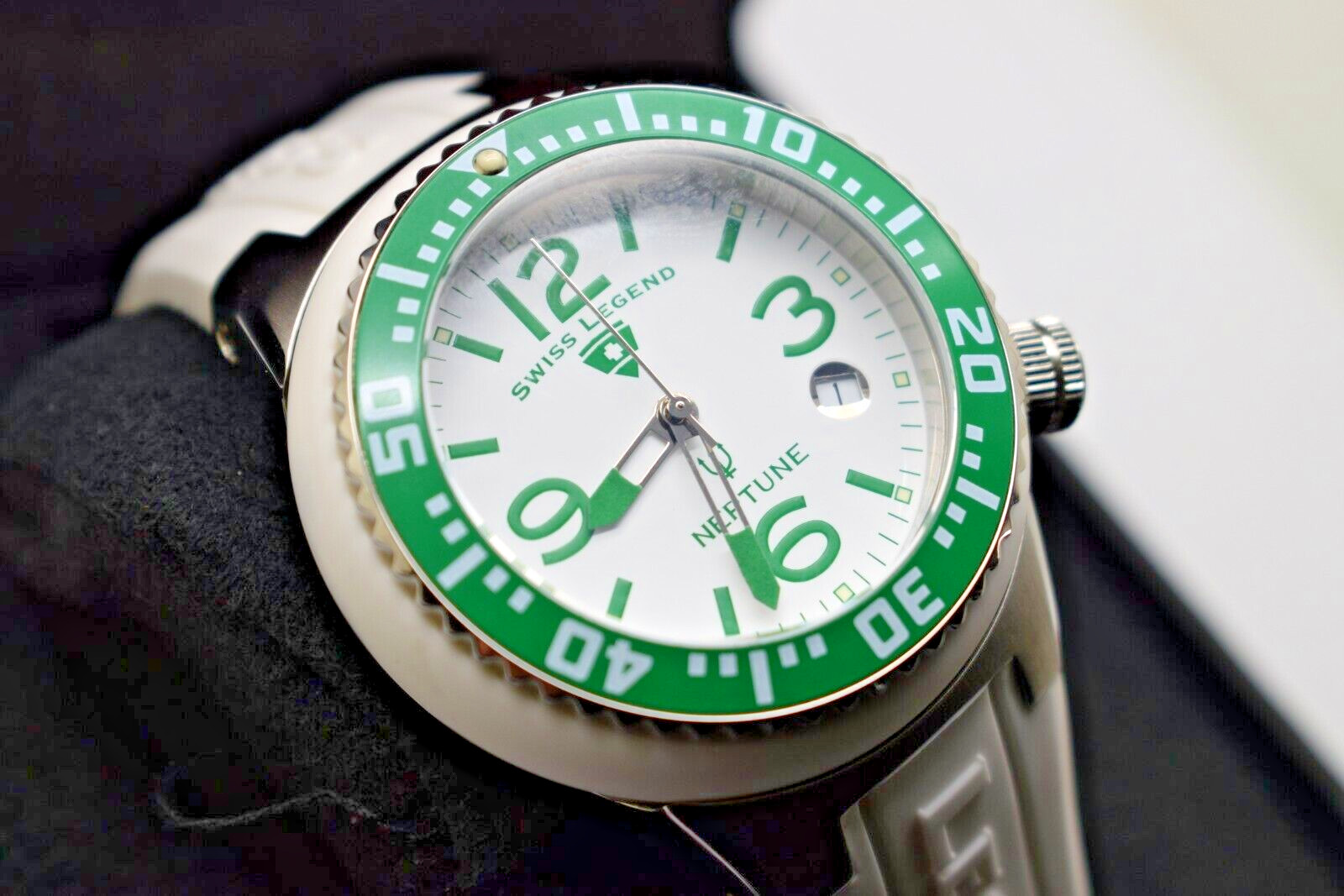 Swiss Legend Neptune Watch White Silicone Green Luminous Indices