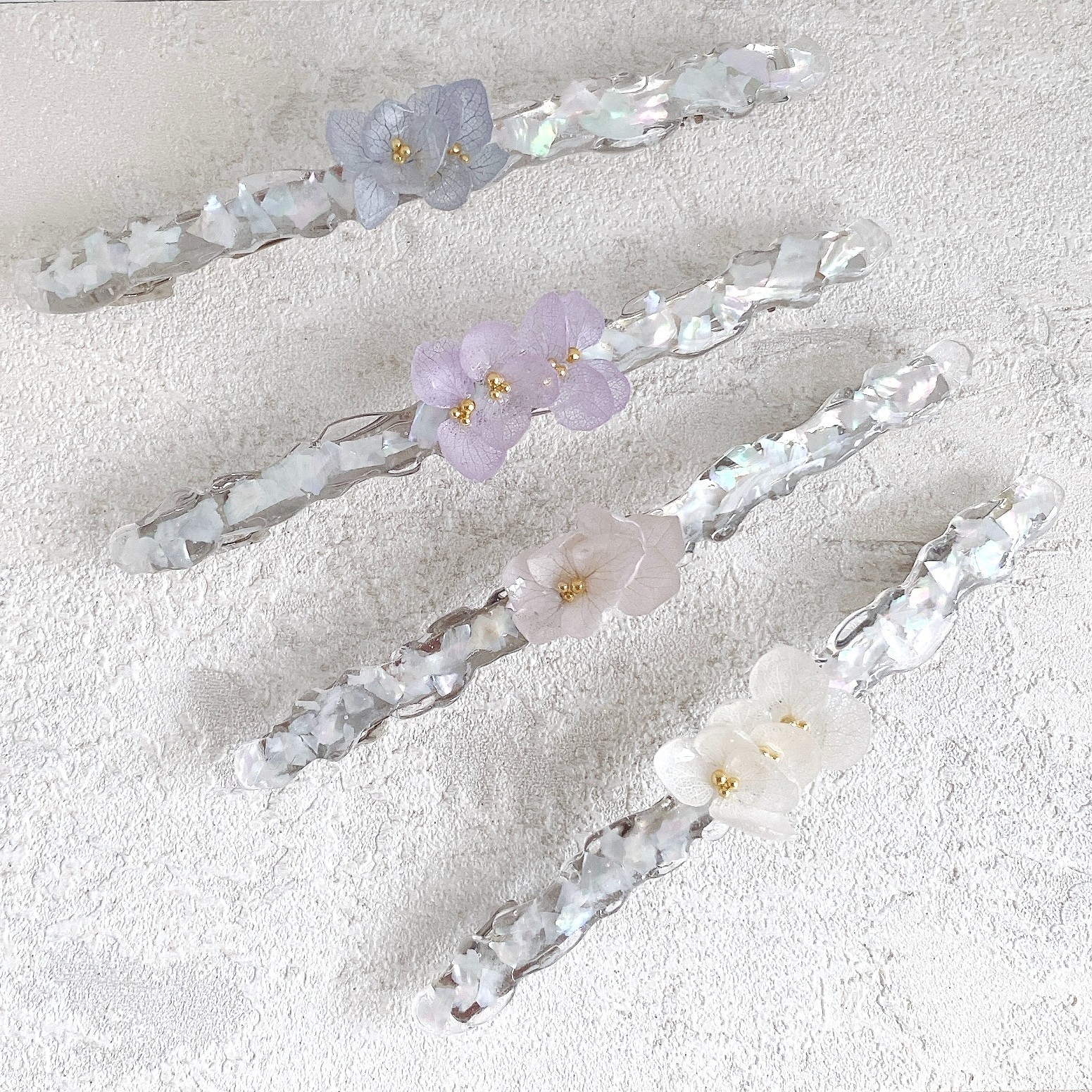 Real Hydrangea & Shell Resin Hair Barrette | Handmade Floral Hair Clip