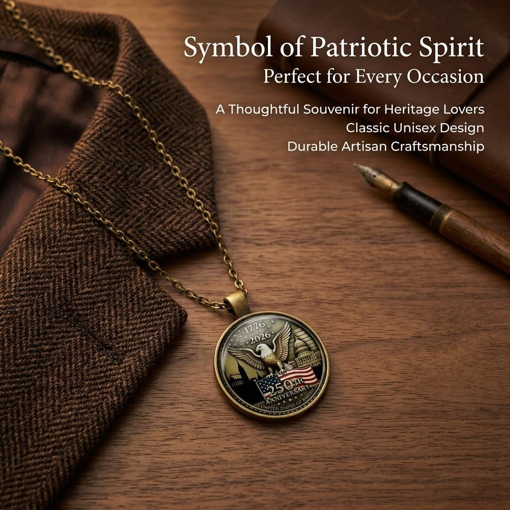 250th Anniversary 1776-2026 Bald Eagle American Flag Pendant Necklace Gift