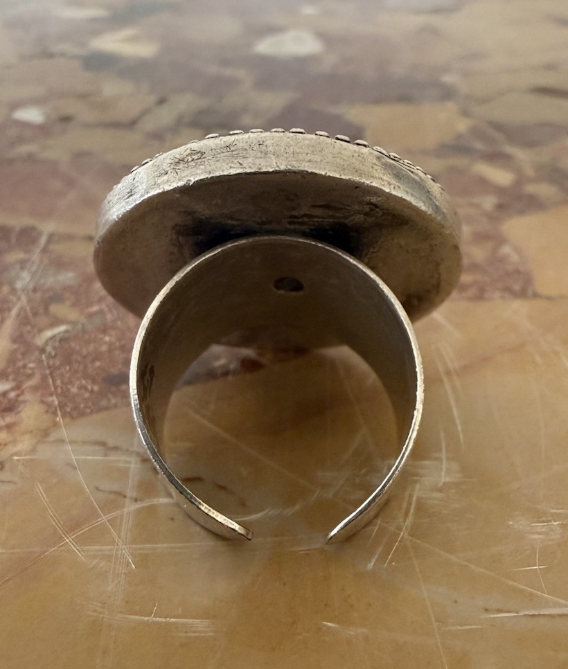 VTG Picture Jasper Ring 925 Sterling Silver Round Cabochon Brown Tan Swirls 7.5
